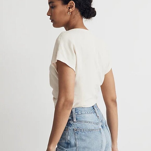 Madewell Linen Blend Ruched Button Front V-Neck Top Cream Size XS NWT - Picture 3 of 8
